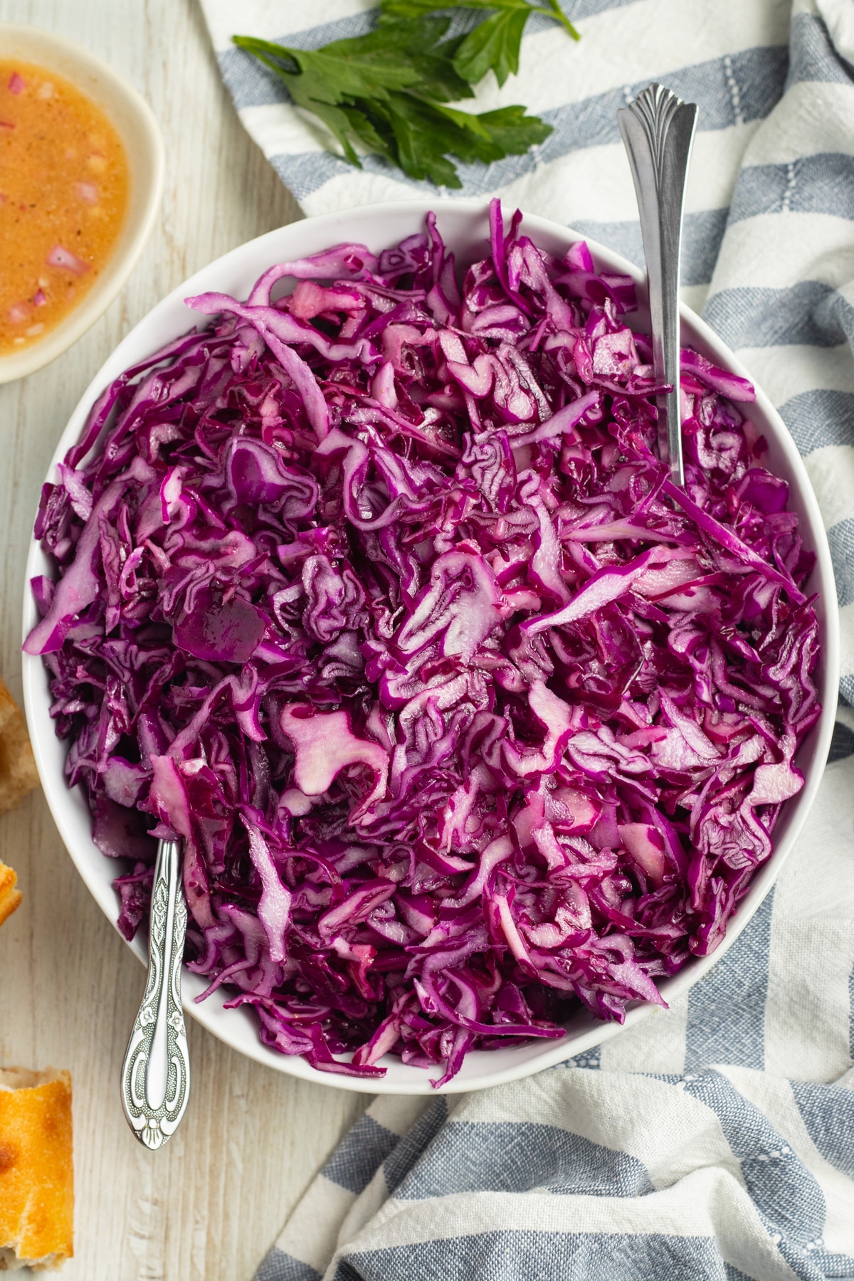 This is a picture of a bowl of red cabbage salad.