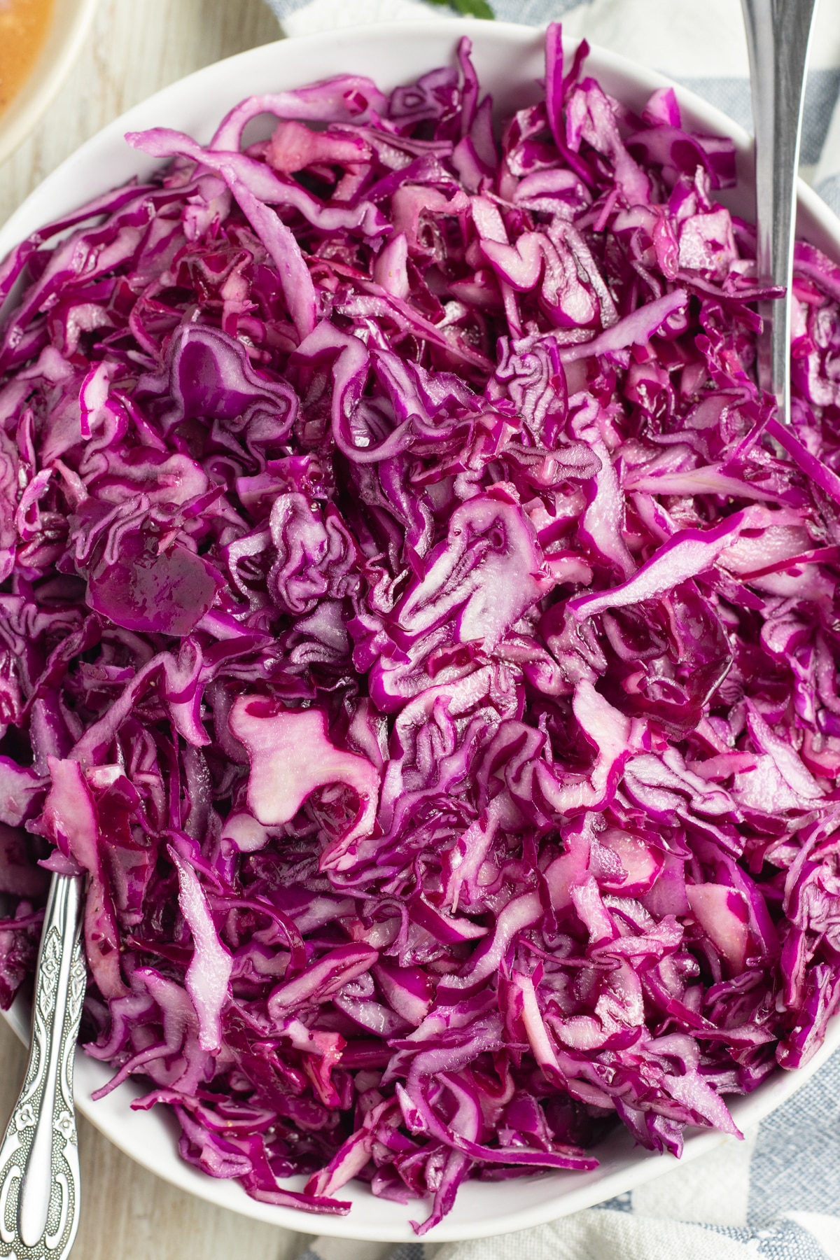 This is a picture of a bowl of red cabbage salad.