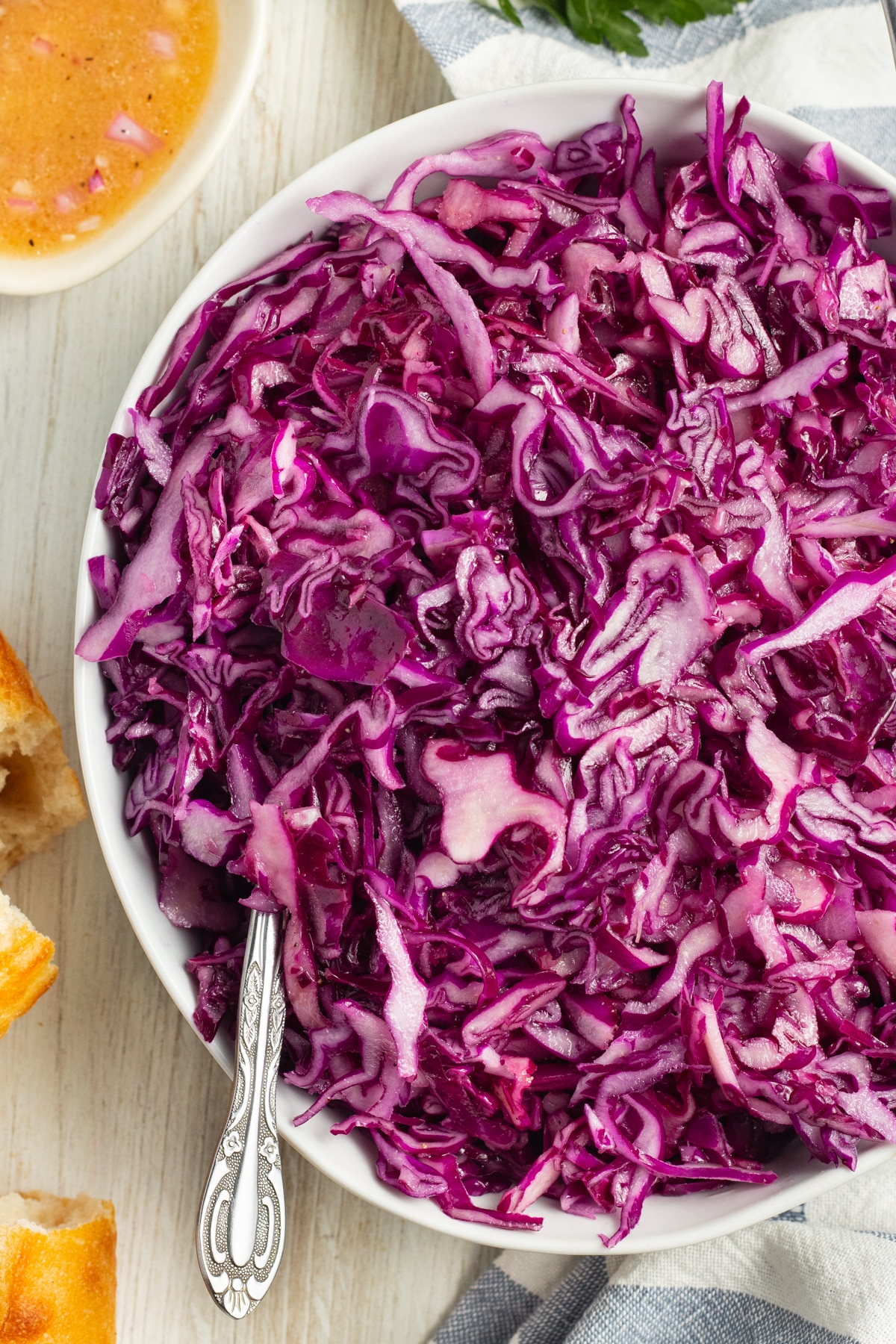 This is a picture of a bowl of red cabbage salad.