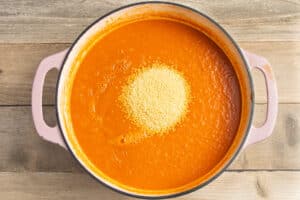 This is a picture of a pot with the soup and the pastina added.