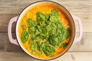 This is a picture of the pot with fresh spinach added.