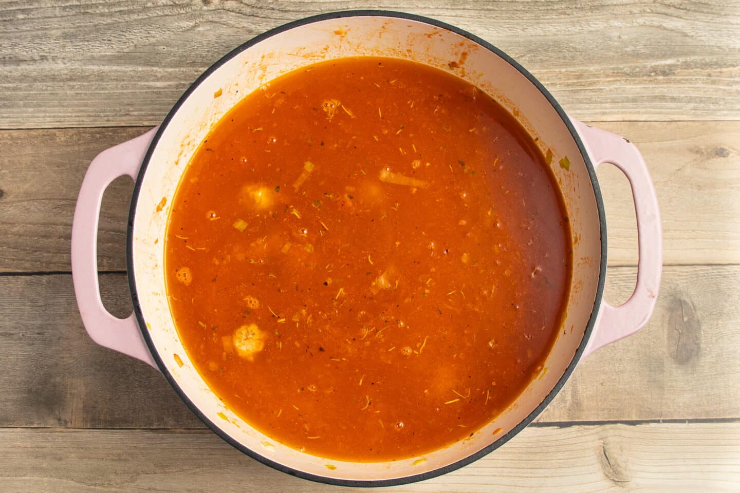 This is a picture of the pot with broth added.